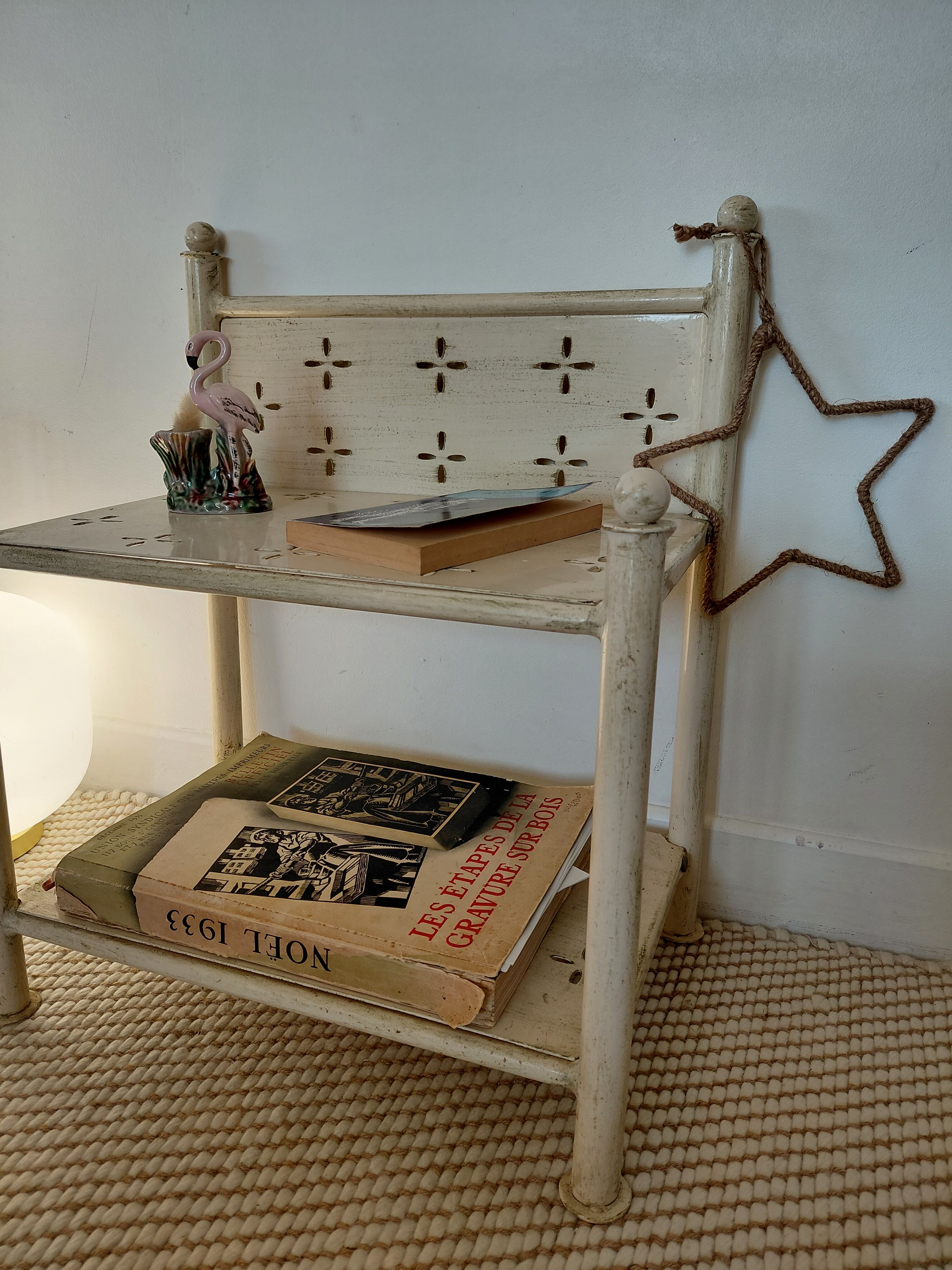 Perforated metal bedside table, 1950s-60s