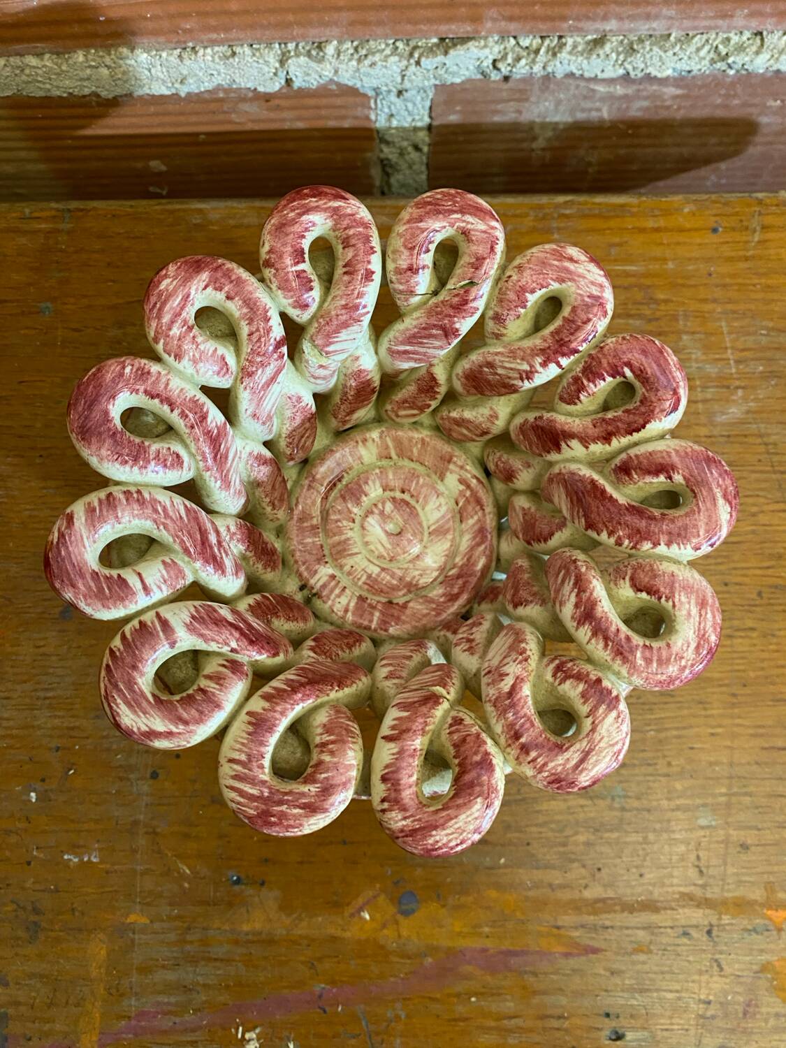 Antique White & Pink Openwork Braided Ceramic Barbotine Cup Vintage