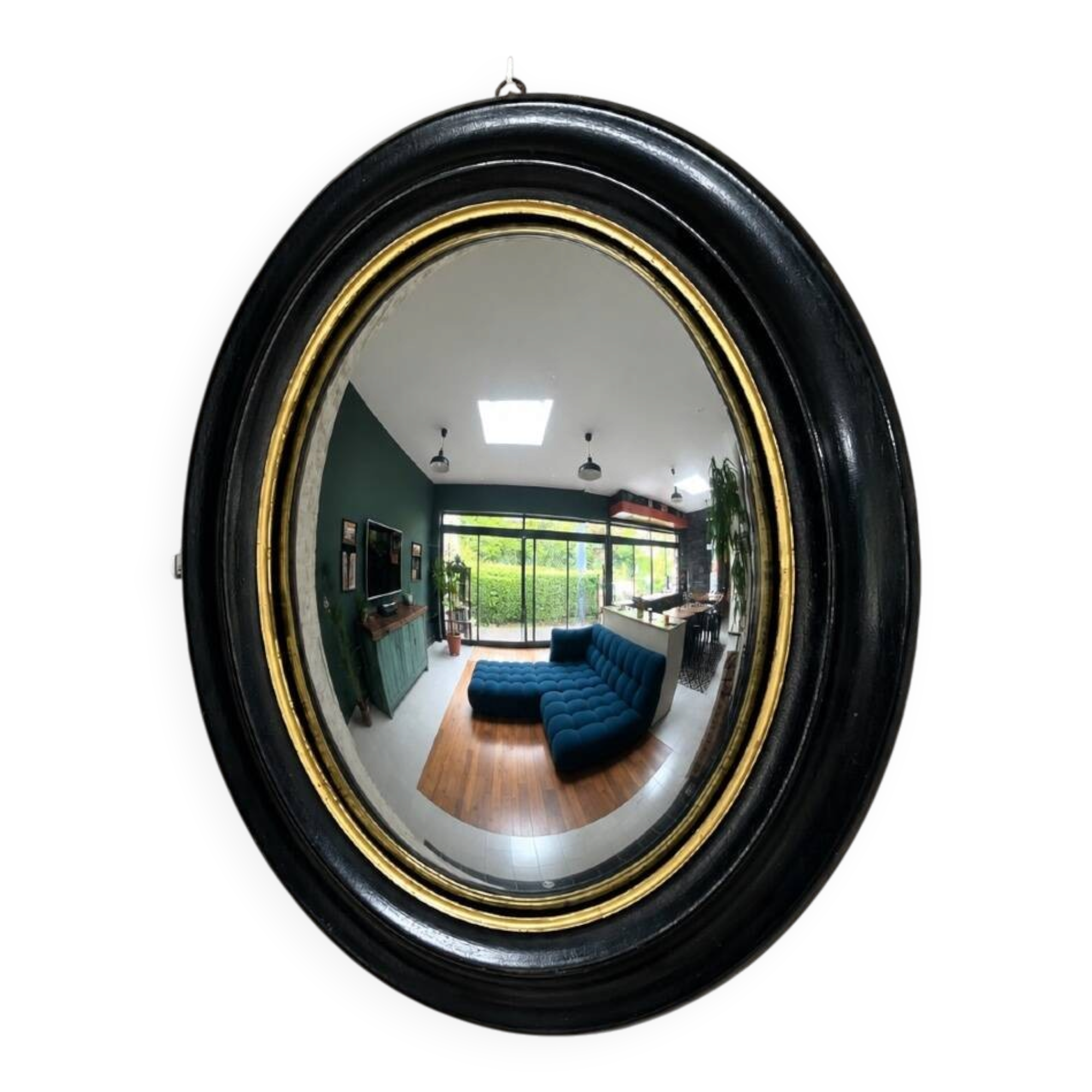 Pair of witch mirrors from the Napoleonic III era, 42.5/34.5cm, black and gold, curiosity, glass.