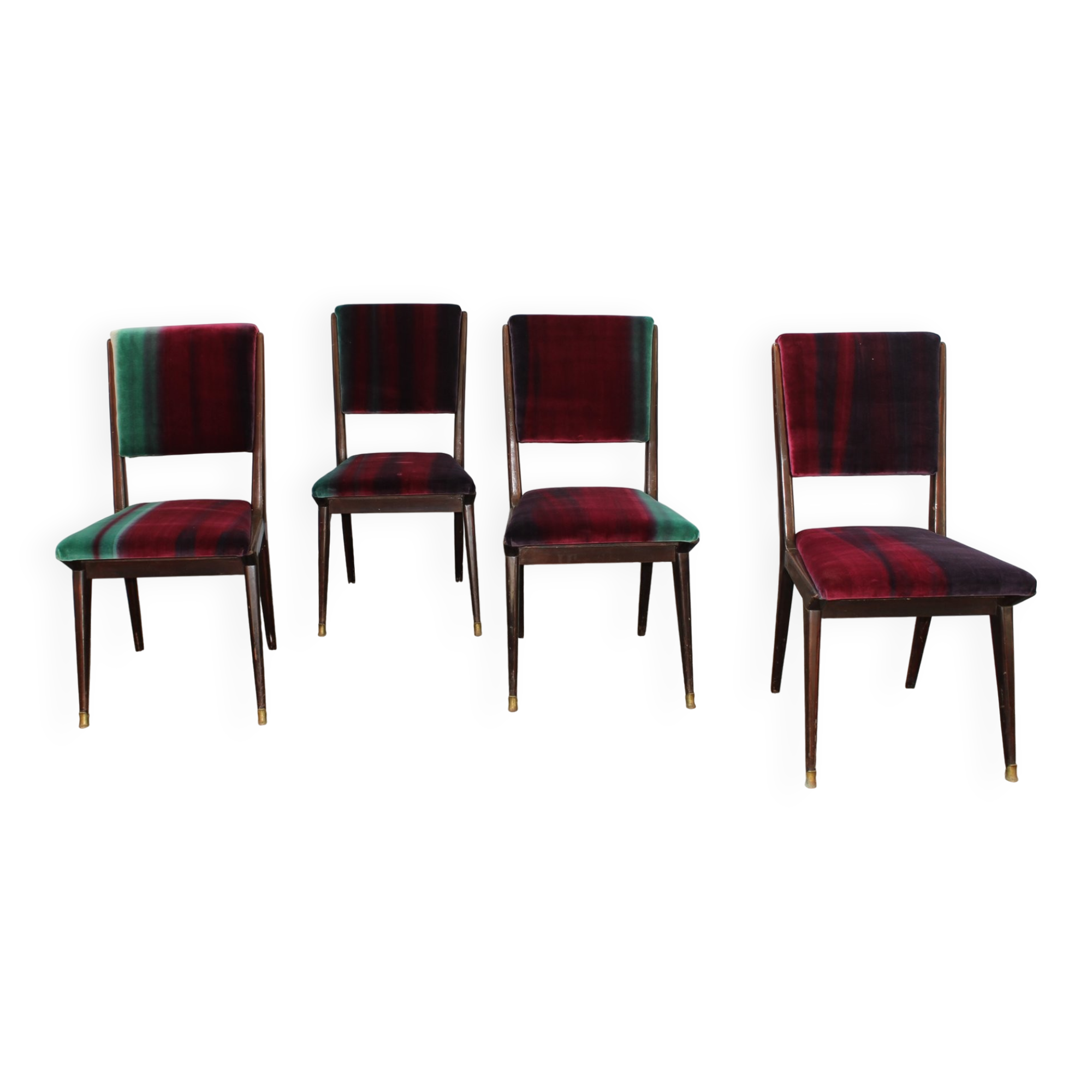 Mid-Century Velvet Dining Chairs, 1950s, Set of 4
