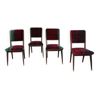 Mid-Century Velvet Dining Chairs, 1950s, Set of 4