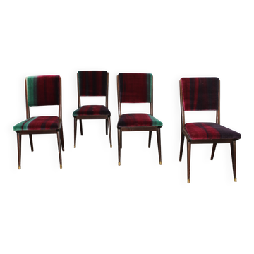 Chaises de Salle à Manger Mid-Century en Velours, 1950s, Set de 4