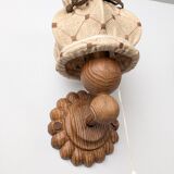 Pair of carved pine wall lights with jute shades, Swedish design, 1970s