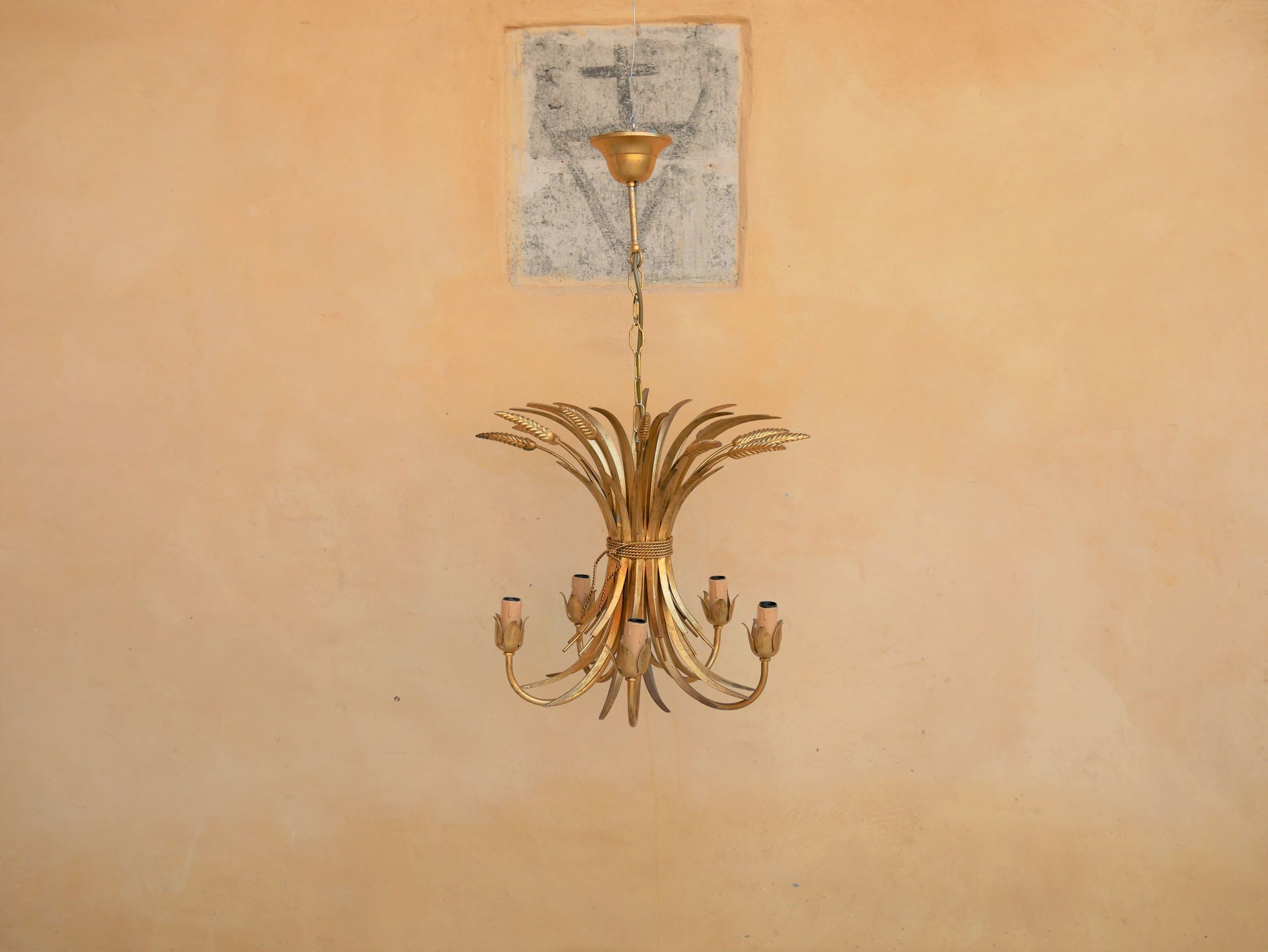 Golden vintage chandelier "wheat ears" by Maison Masca