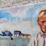 Oil on canvas, painting of young men.