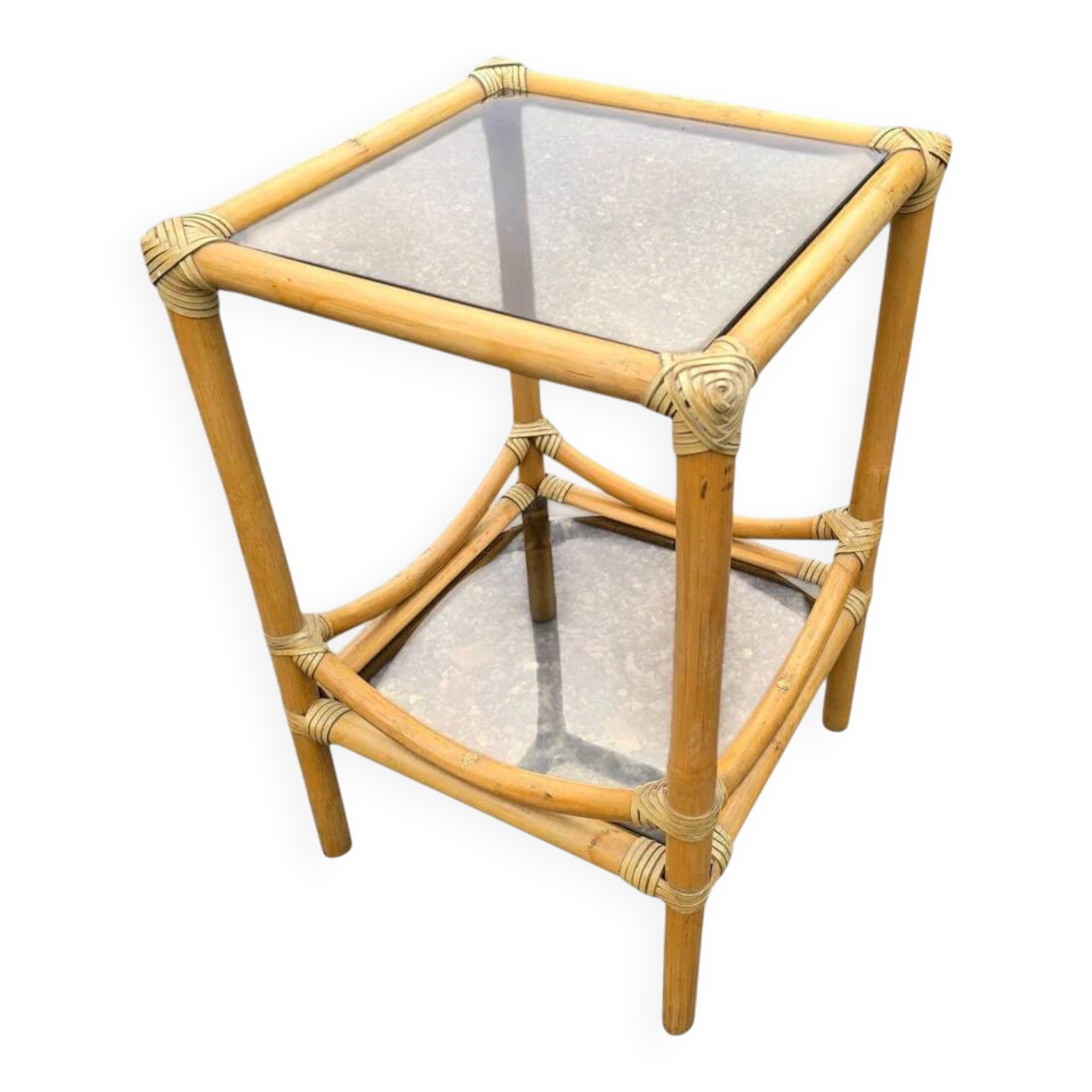Table d'appoint en bambou et plateaux en verre