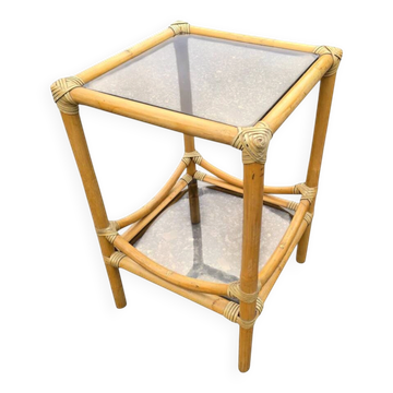 Table d'appoint en bambou et plateaux en verre