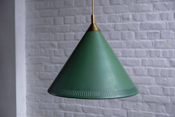 Lampe à suspension courbée karlby kegle, lyfa 1960 danemark