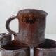 service à café en grès irisé tasses et sucrier vintage