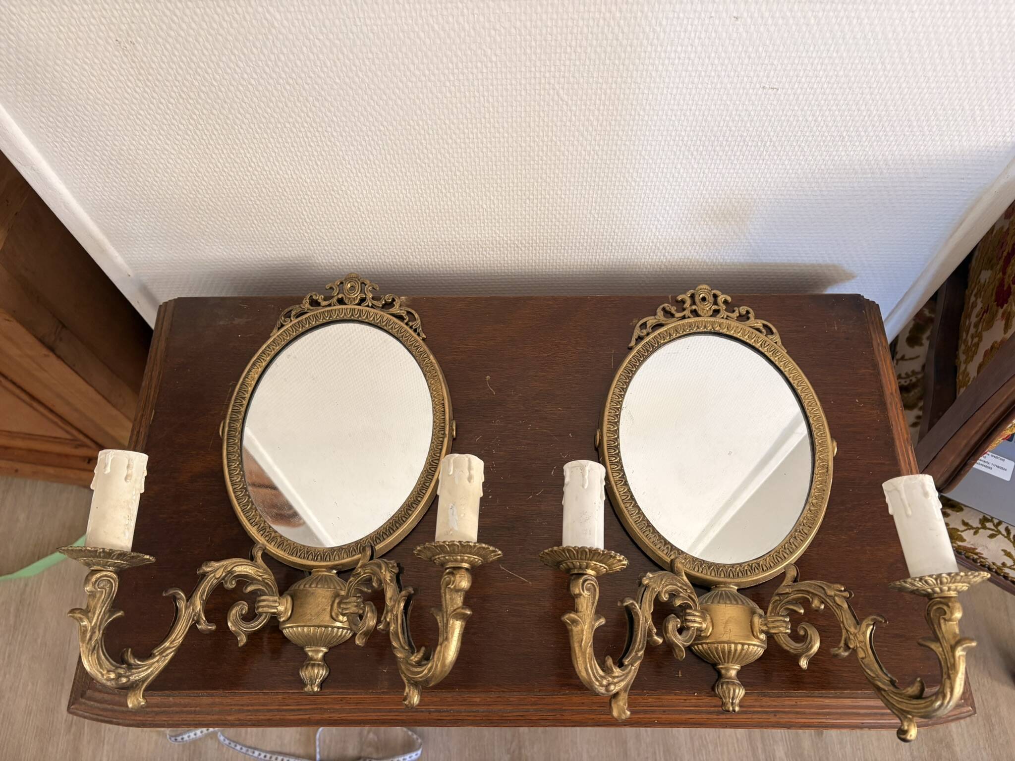 Antique Wall Sconce Mirror Candle Holder Golden Louis XVI