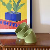 Space age set of 2 green ceramic vide poche, Sicart Italy ca. 1970