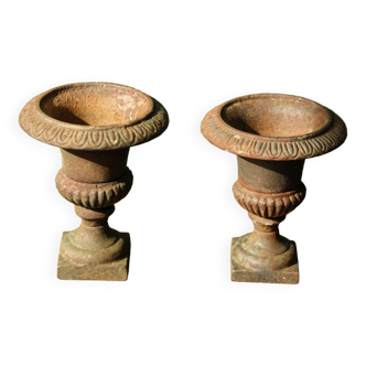 Pair of miniature cast iron Medici vases