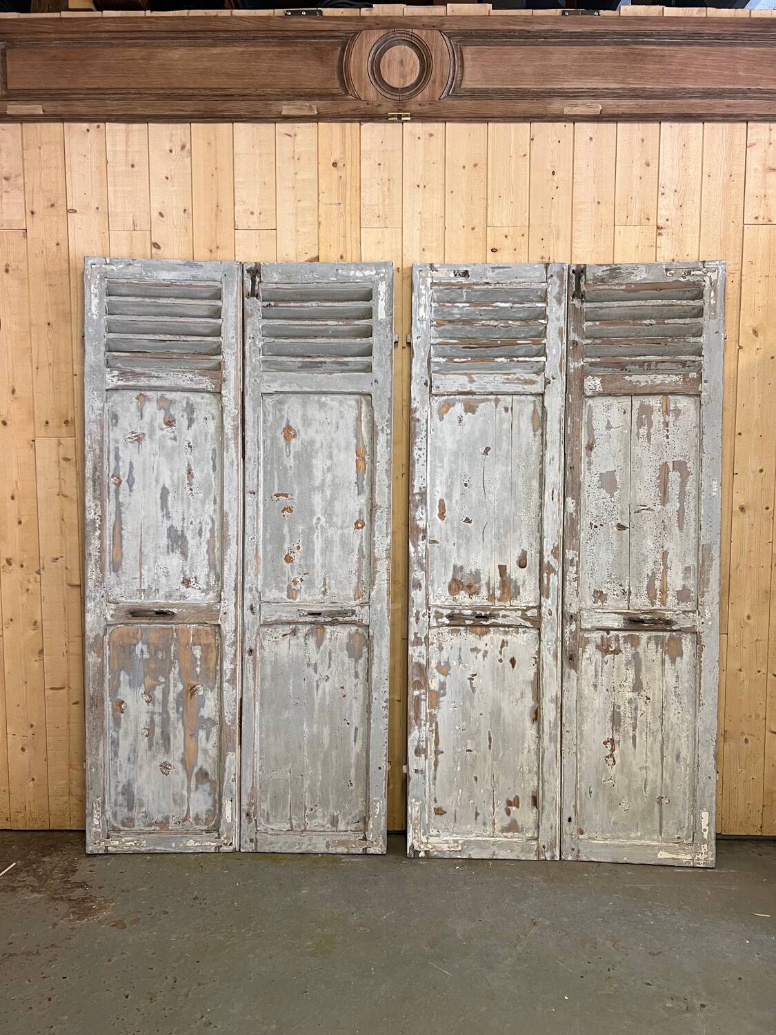 Pair of patinated gray shutters