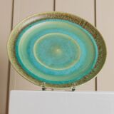 Green Turquoise Gradient Ceramic Bowl with Organic Shape, Large Danish Studio Piece, 1970s