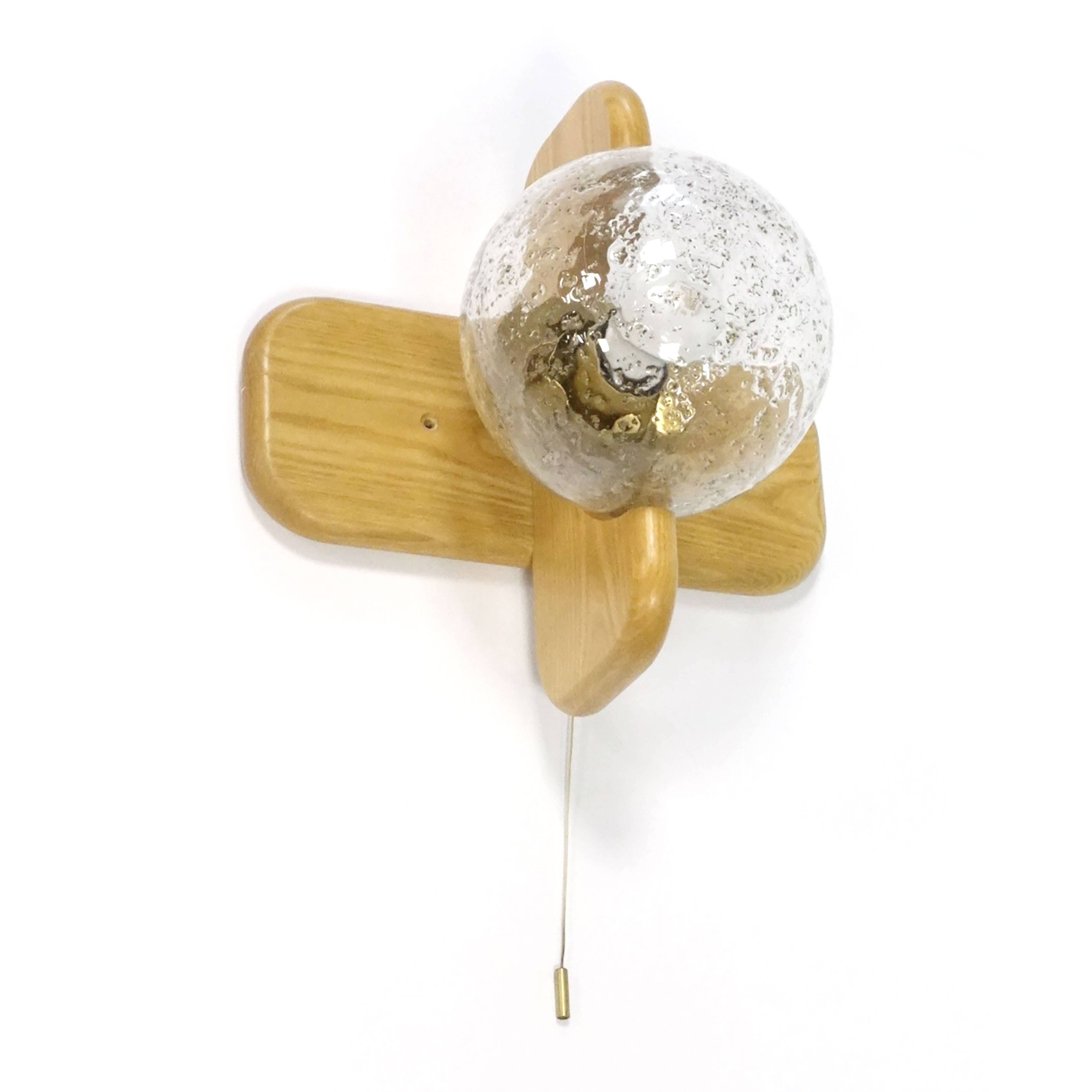 Kaiser Leuchten, wood and glass wall lamp from the 70s.