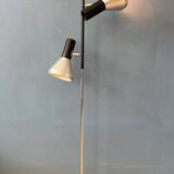 Vintage black mid-century floor lamp with two aluminum spots
