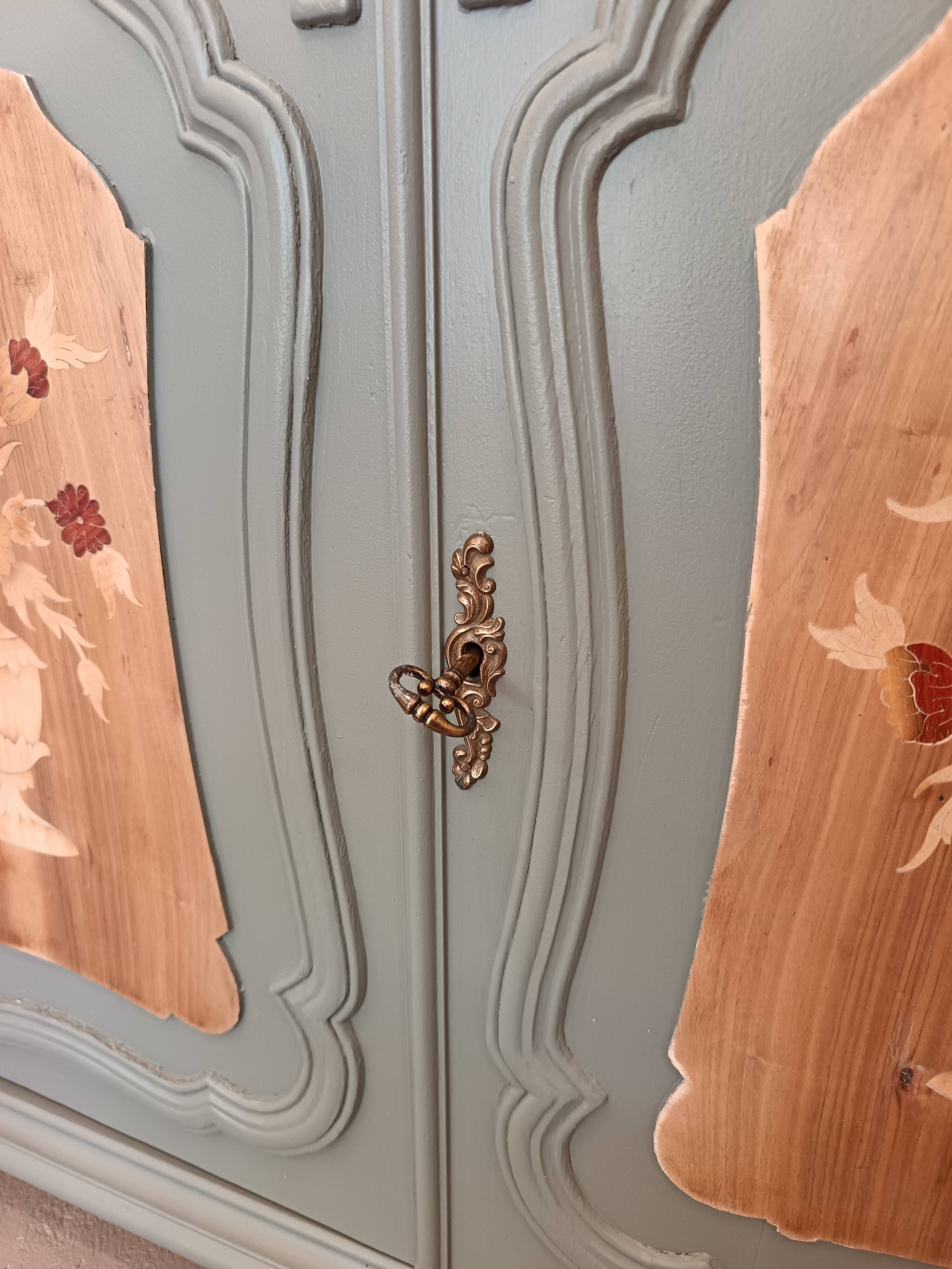 GREEN BRONZE AND WOOD BUFFET WITH MARQUETRY