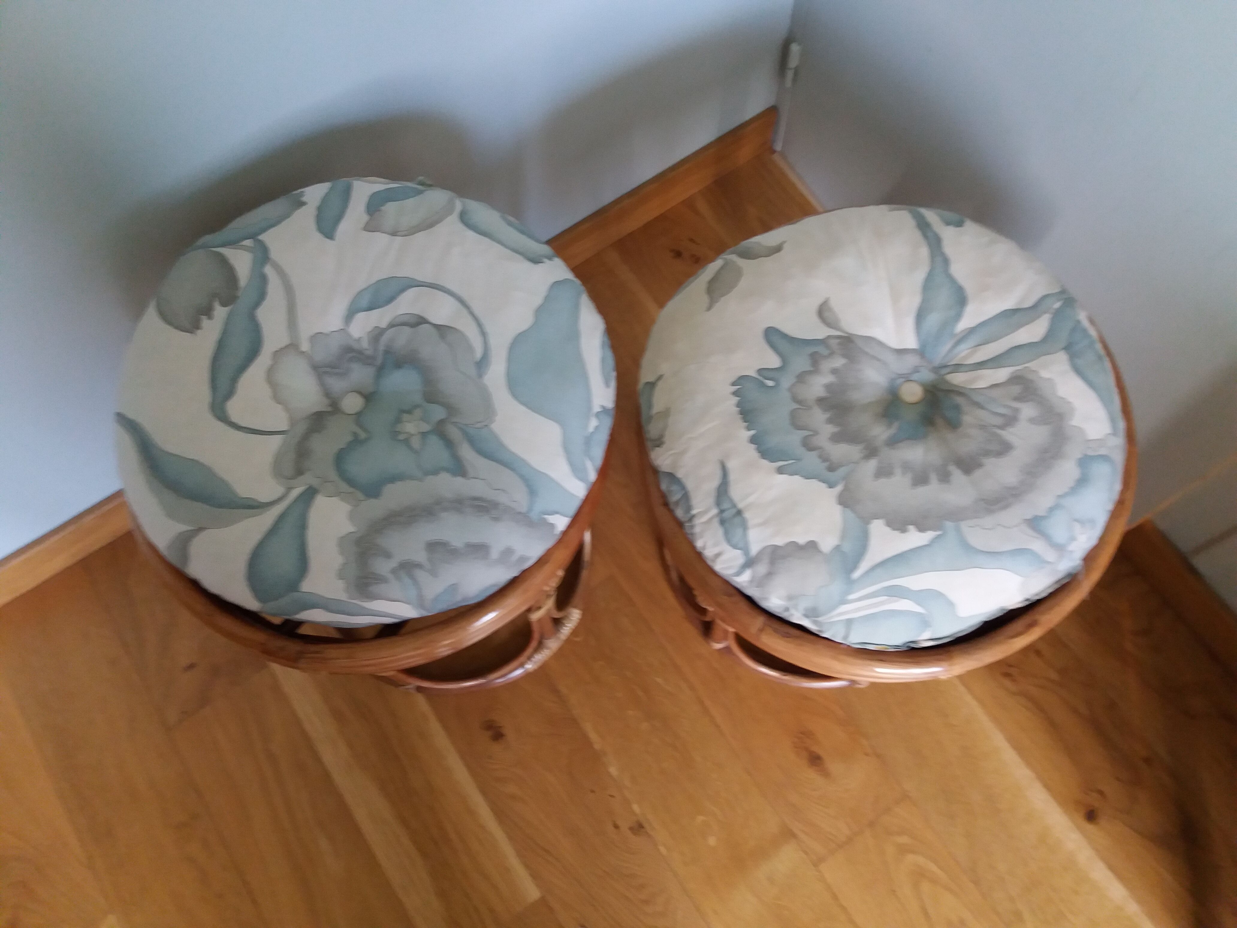 Pair of wicker rattan stool poufs