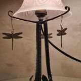 Lampe art nouveau fer forgé et tulipe verre opaque moulé  28x15