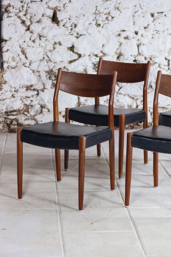 4 chaises scandinaves Fristho Franeker teck et skaï, 1960