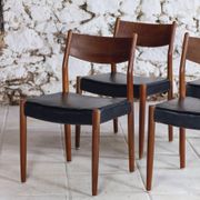 4 Scandinavian Fristho Franeker chairs in teak and skai, 1960.