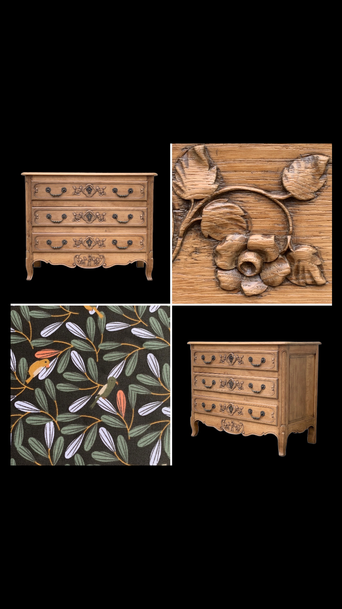 Louis XV style chest of drawers, solid raw oak, 1920.