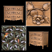 Louis XV style chest of drawers, solid raw oak, 1920.