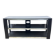 Tv hi-fi unit in black melamine and brushed aluminium, vintage 80s.