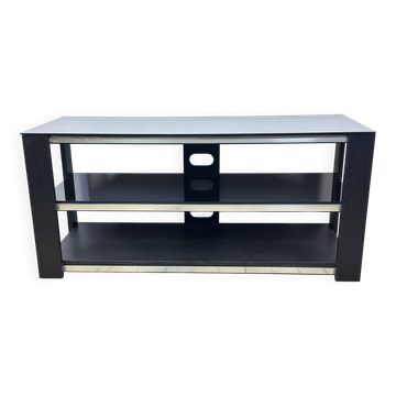 Meuble tv hi-fi en mélaminé noir et alu brossé vintage 80's