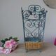 Shabby chic French umbrella stand in metal and woven wicker – storage