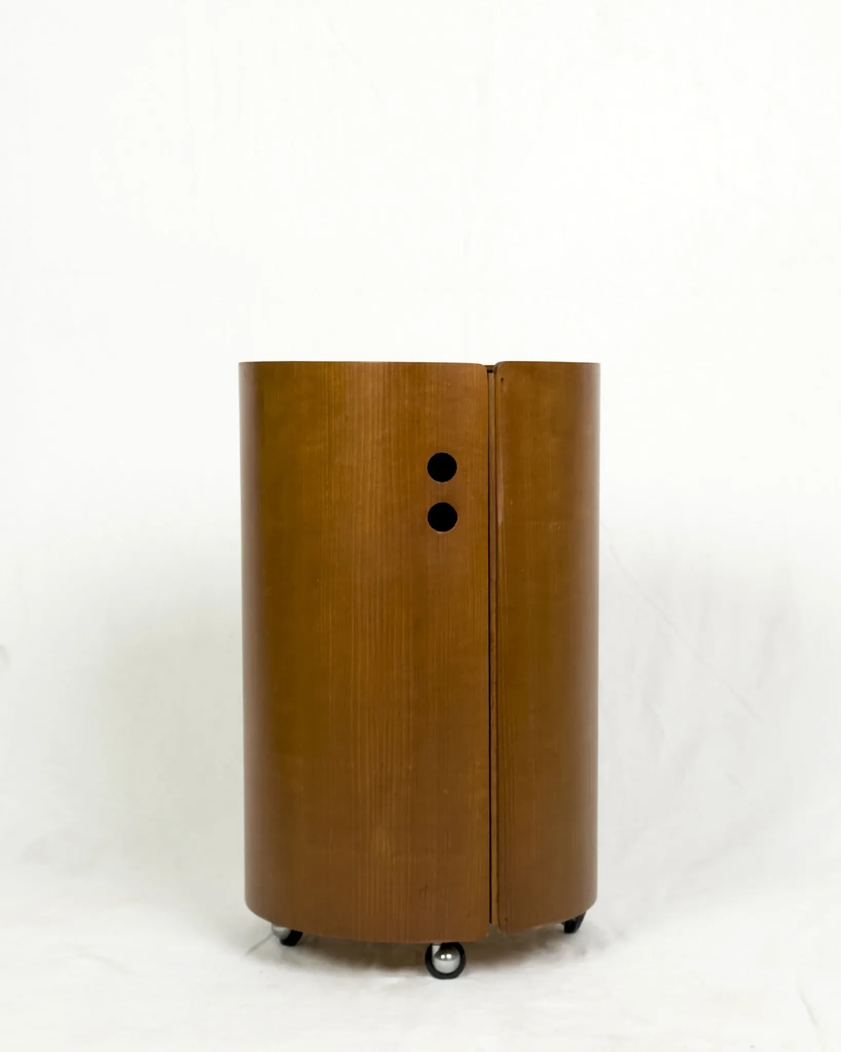 Round wood bar cabinet with glass top, Italy 1960s