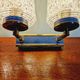 Pair of double wall lights in glass and blue lacquered metal, 1950s-60s