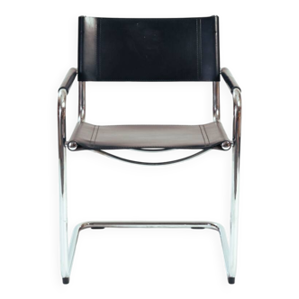 Chaise Bauhaus Mart Stam Marcel Breuer en cuir noir, Fasem 1980