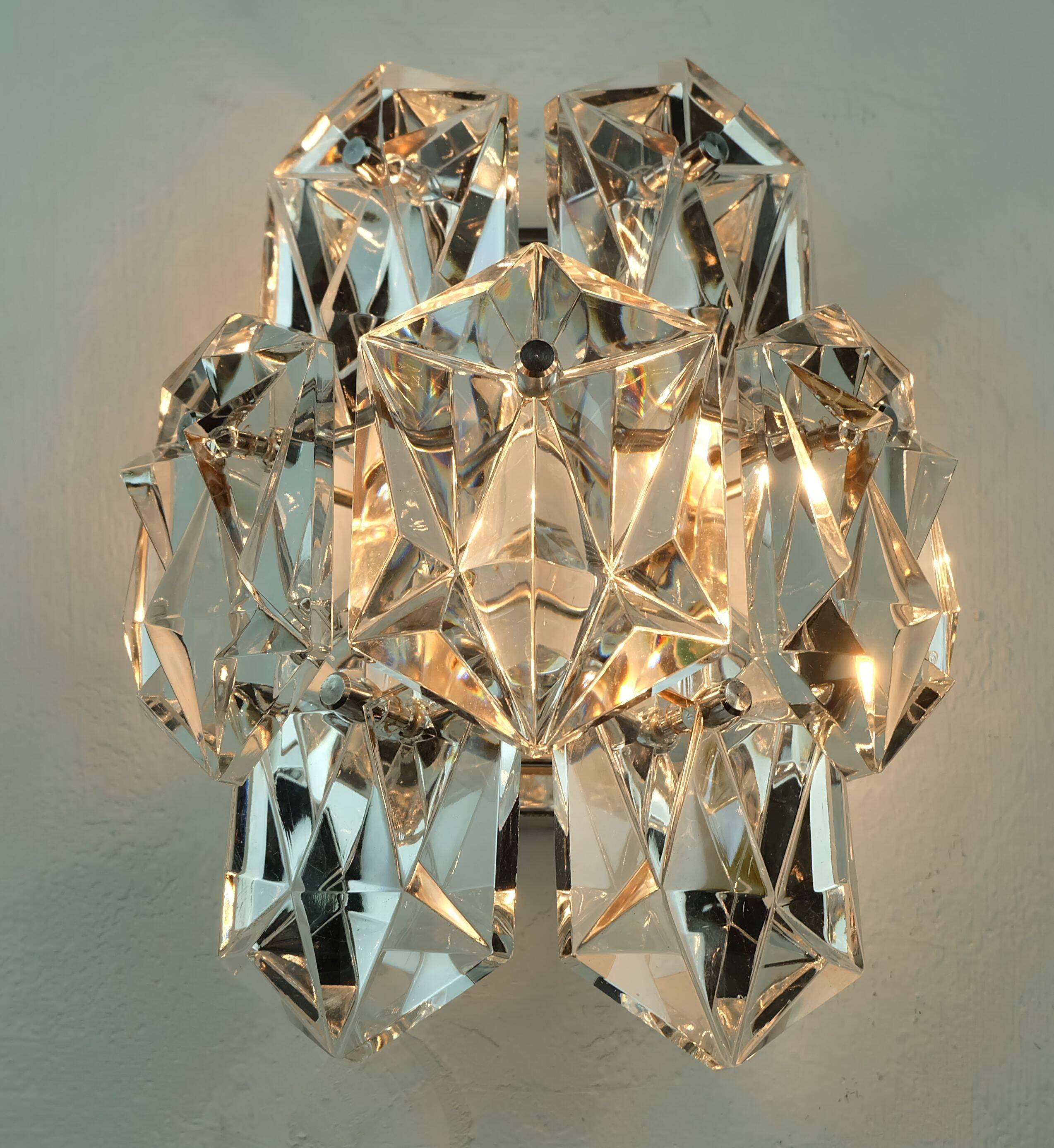 Elegant mid century sconce crystal glass prisms and chrome by kinkeldey 196