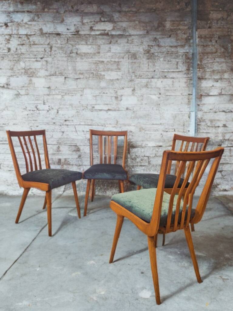 Dining room set, extendable table and 4 chairs, Czech vintage 19.