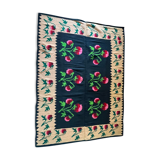 Romanian floral handwoven carpet made in wool, bohemian design with flowers