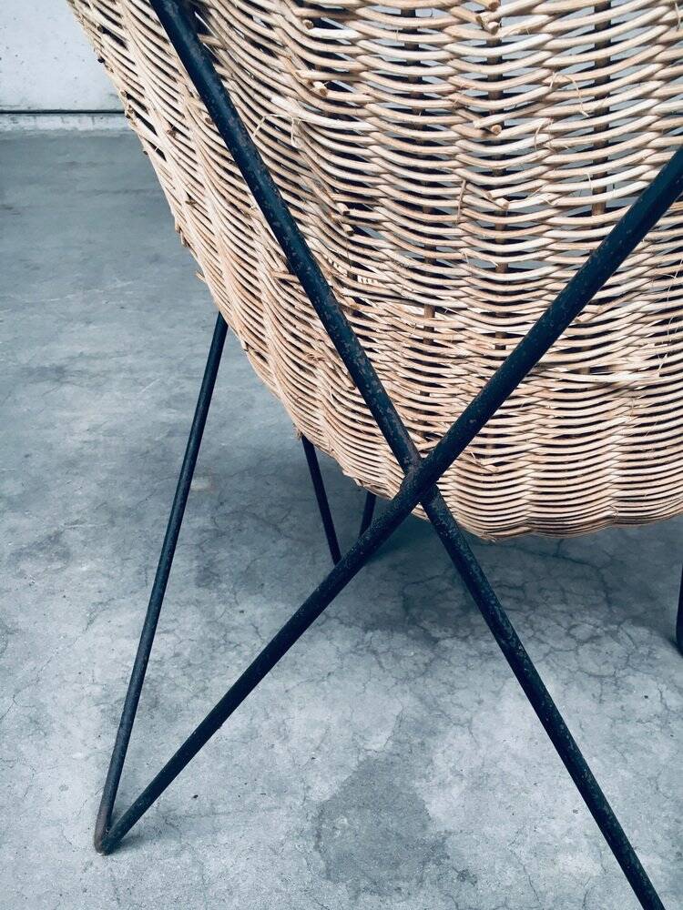 Mid-Century Modern Design Egg Basket Wicker Chairs, Italy, 1950s, Set of 3
