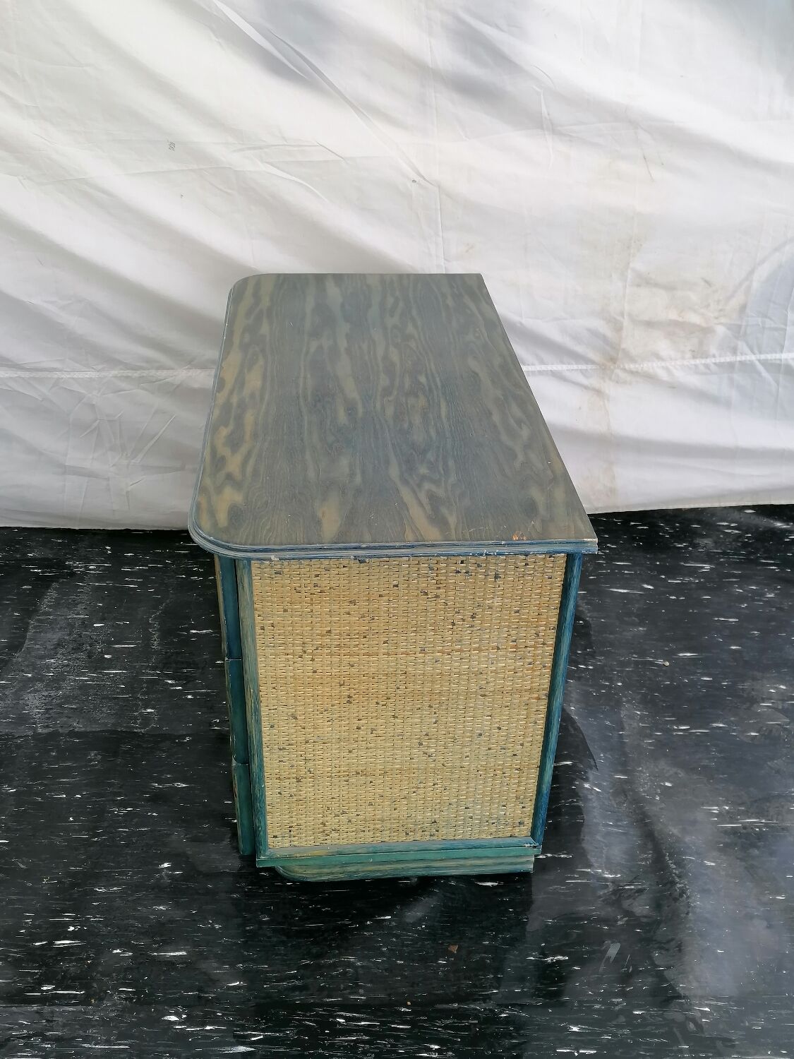 Maugrion chest of drawers in green and blue rattan