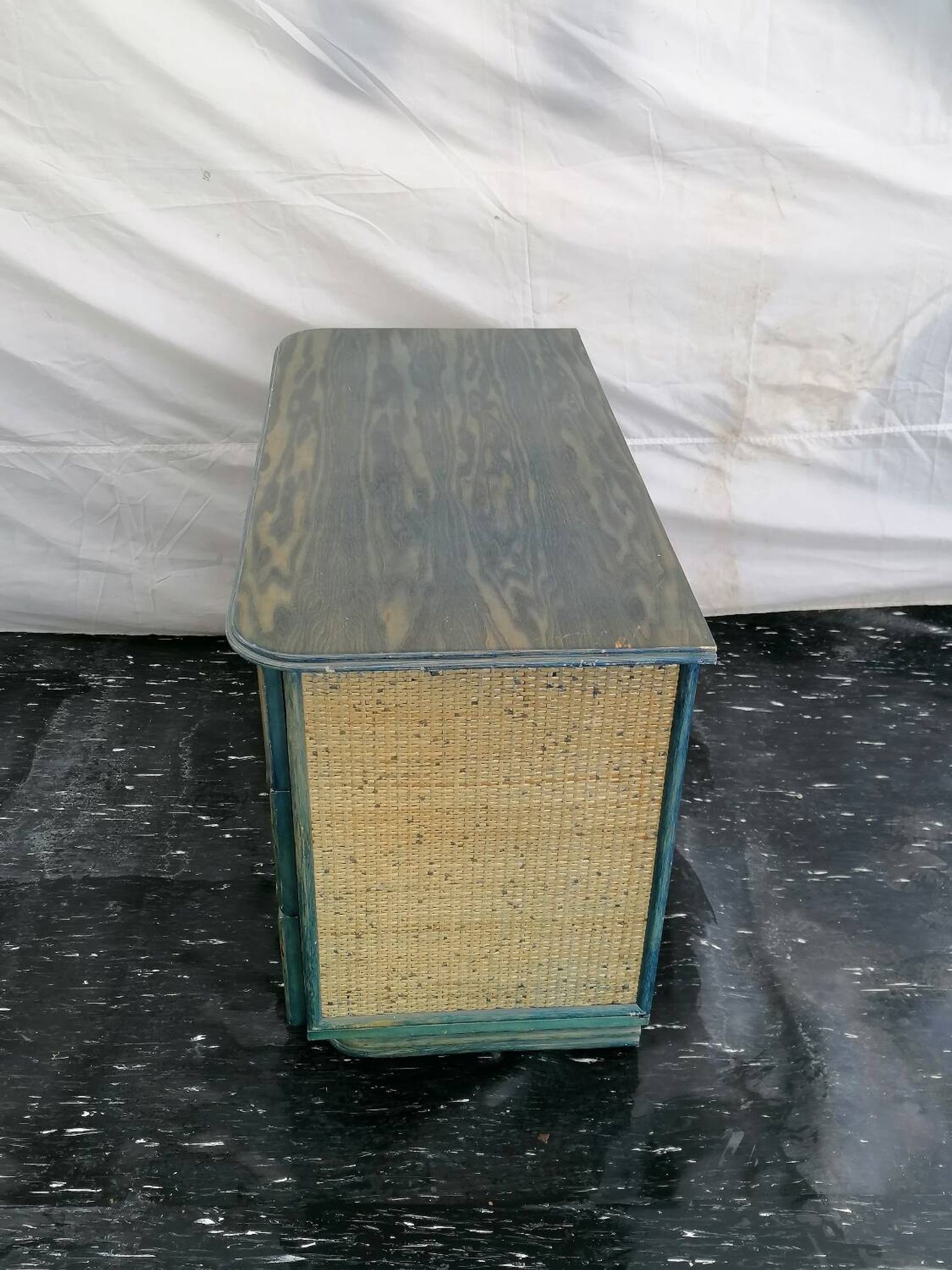Maugrion chest of drawers in green and blue rattan