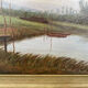 Oil painting of a riverside signed EM