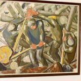 Huile sur panneau suédoise « Bûcherons »