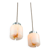Mid-Century Italian Chrome and Glass Pendant Lamps, Set of 2
