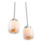 Lampes à Suspension Mid-Century en Chrome et Verre, Italie, Set de 2