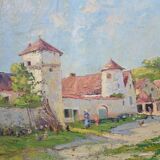 Hugues Fernand ROPION (1863-1938) "Les poules devant la ferme‘ Huile sur toile signée