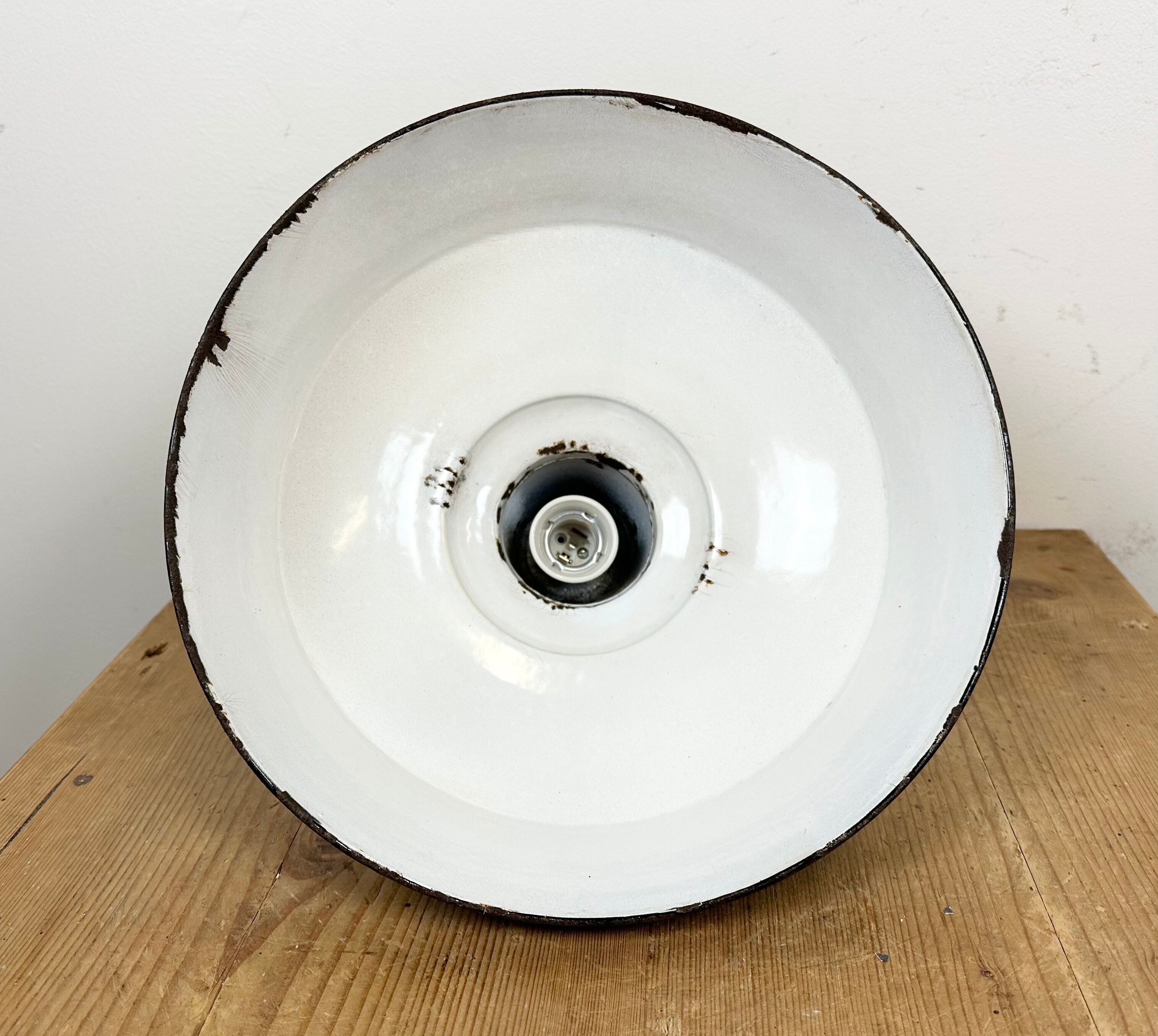 Industrial Black Enamel Factory Lamp with Cast Iron Top, 1950s