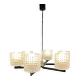 Six-light chandelier by Kaiser Leuchten, chrome, glass, vintage of the 60s