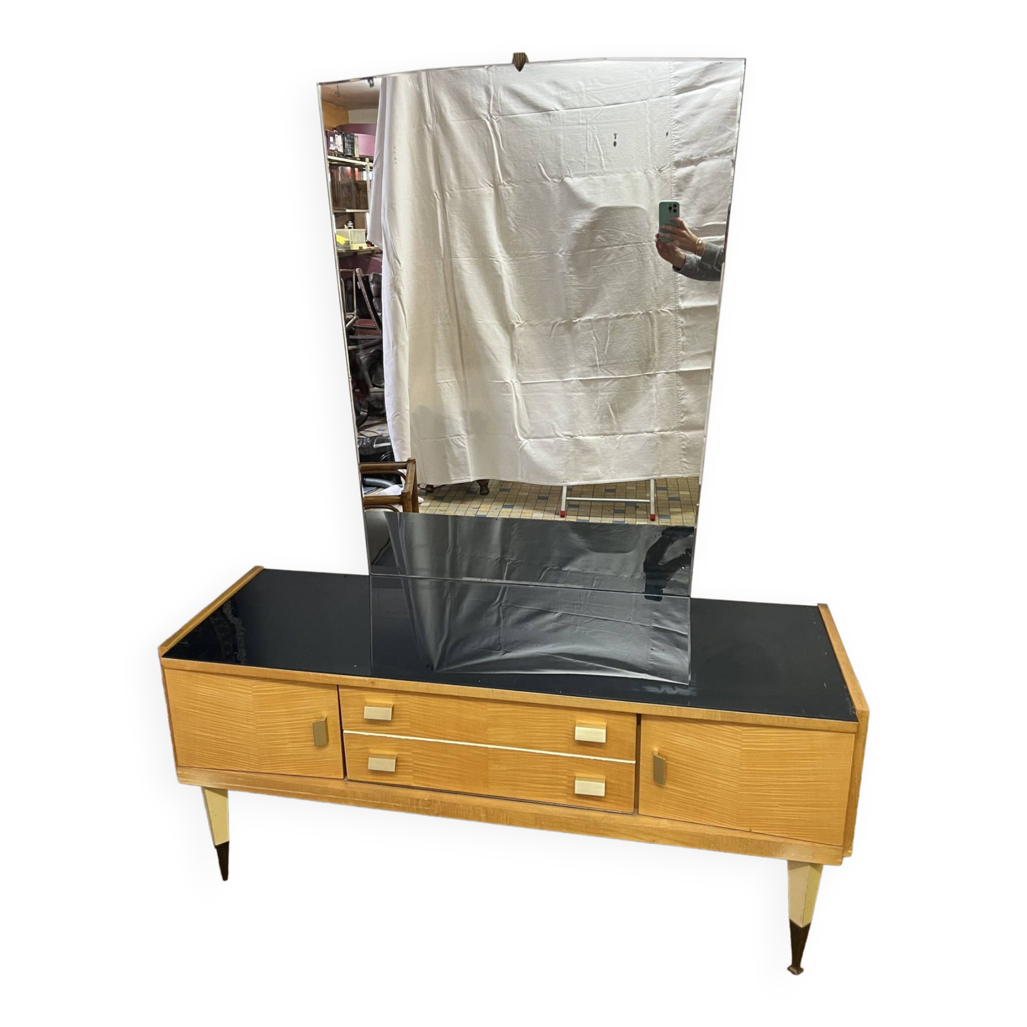Coiffeuse vintage des années 50 en bois de bouleau