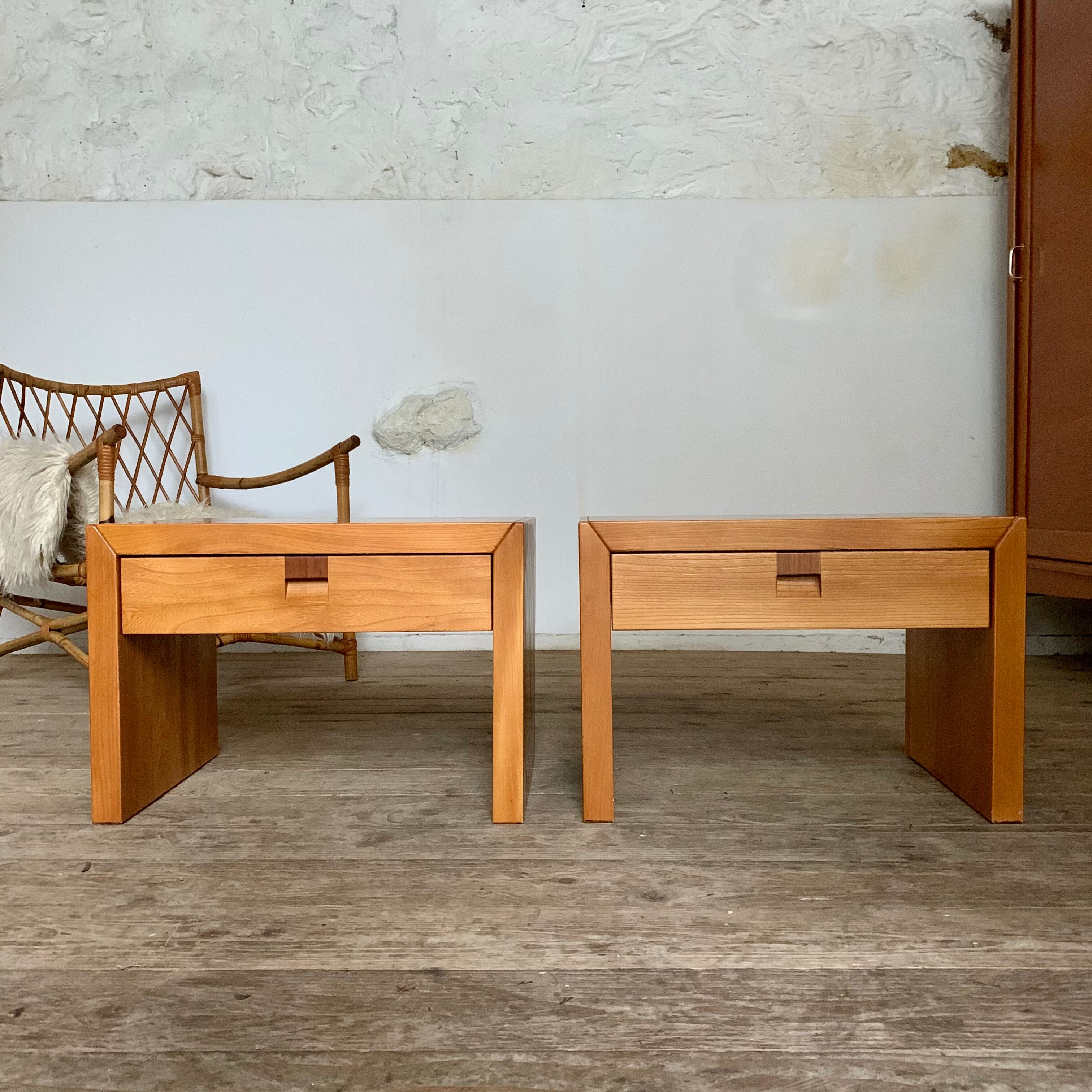 Vintage bedside tables in solid elm