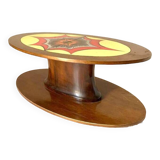 Table basse ovale vintage en noyer massif, Italie années 60