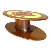 Table basse ovale vintage en noyer massif, Italie années 60